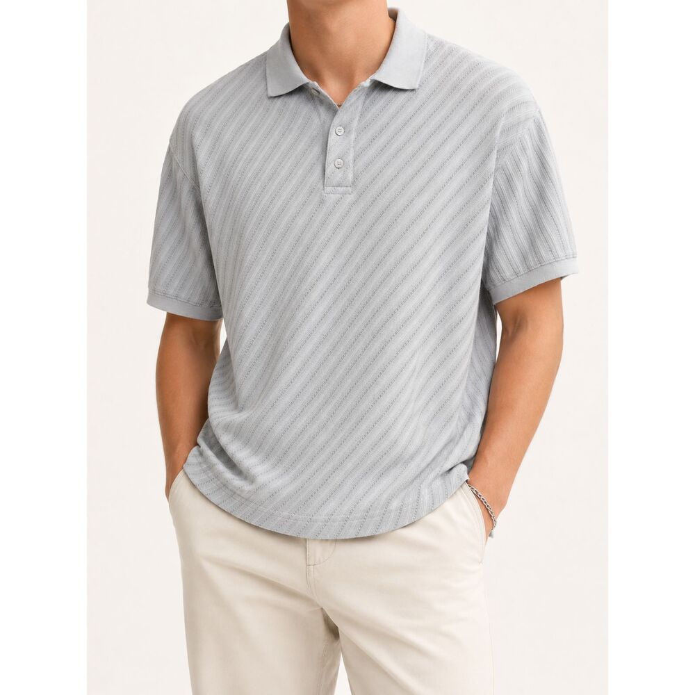 Pierre Cardin Vintage 90s Men's L Gray Striped Textured Knit Golf Polo Shirt